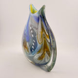 “The Manta Ray” Blue, Amber, Teal and White Oval "Journey"  Vase