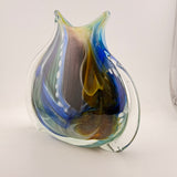 “The Manta Ray” Blue, Amber, Teal and White Oval "Journey"  Vase