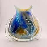 “The Manta Ray” Blue, Amber, Teal and White Oval "Journey"  Vase