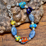 Glass Bead, Stone and Silver Bracelet