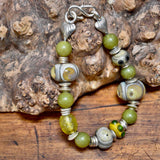 Glass Bead, Stone and Silver Bracelet