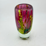 Pink and Green Narrow Floral Vase with Heavy Clear Glass Base