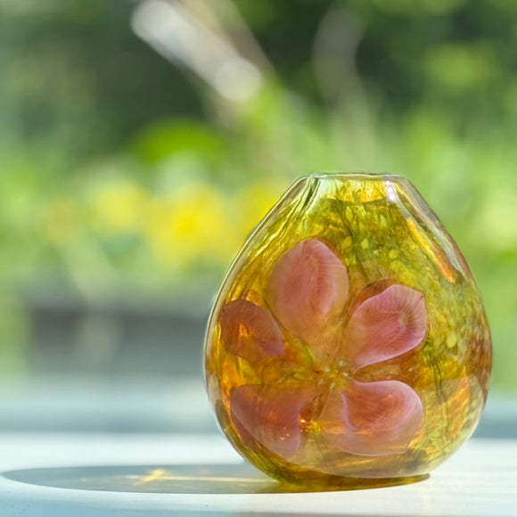 Amber and Pink Clematis Oval Vase
