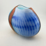 Heavy, Blue, Red and Turquoise Striped Oval Vase  (second)