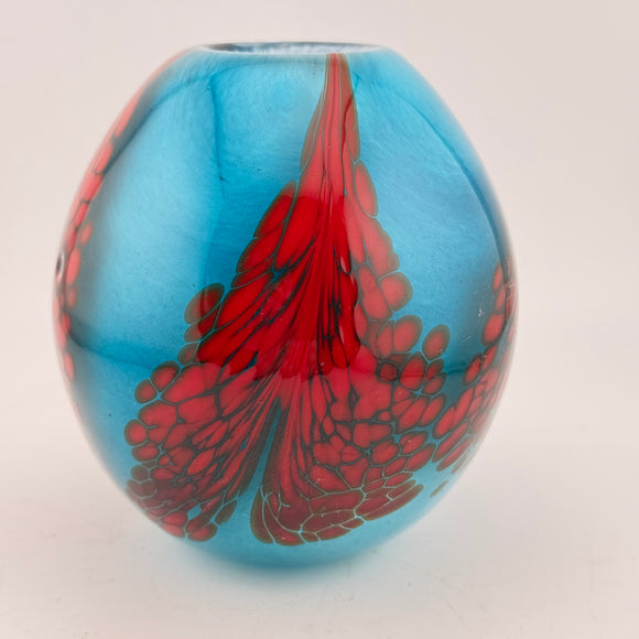 Turquoise, Red and White Egg Shaped Vase