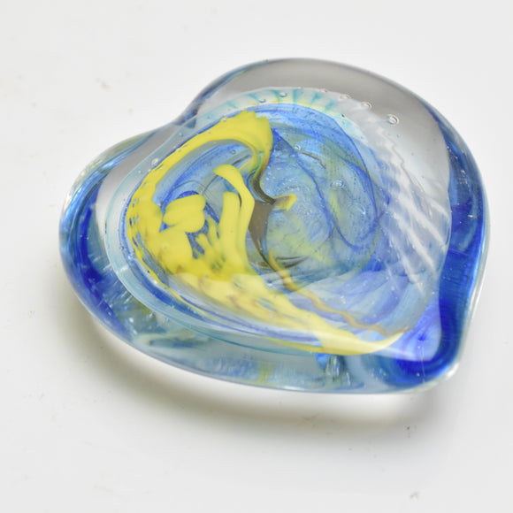 Blue, Yellow and White Heart Paperweight vii
