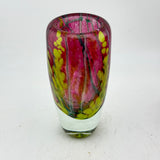 Pink and Green Narrow Floral Vase with Heavy Clear Glass Base