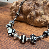 “Magpie” Glass Bead and Silver Necklace ii 43 cm