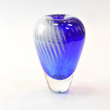 Blue  "Bubbles" Bud Vase With Heavy Clear Glass Base