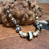 “Magpie” Glass Bead and Silver Necklace iii 42cm