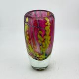 Pink and Green Narrow Floral Vase with Heavy Clear Glass Base