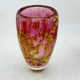 Pink and Green Floral Vase with Heavy Clear Glass Base