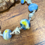 “Bluetit” Glass Bead and Silver Necklace iii 45cm
