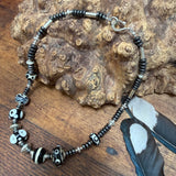 “Magpie” Glass Bead and Silver Necklace ii 43 cm