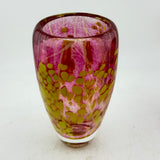 Pink and Green Floral Vase with Heavy Clear Glass Base