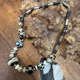 “Magpie” Glass Bead and Silver Necklace iii 42cm
