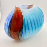Heavy, Blue, Red and Turquoise Striped Oval Vase  (second)