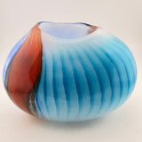 Heavy, Blue, Red and Turquoise Striped Oval Vase  (second)