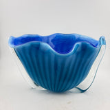 Blue and Turquoise Striped “Clam” vase