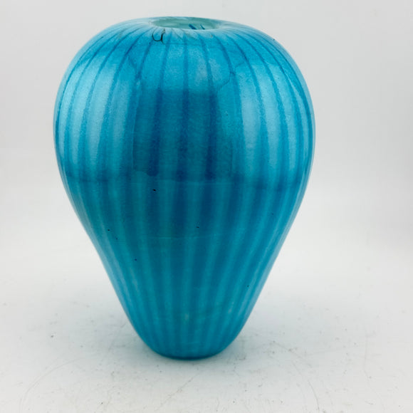 Turquoise Striped Ginger Jar Shaped Vase