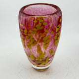 Pink and Green Floral Vase with Heavy Clear Glass Base