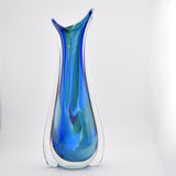 Tall Turquoise and Blue "Fishtail" Vase (with a tiny bit of lilac!)