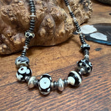 “Magpie” Glass Bead and Silver Necklace ii 43 cm