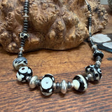 “Magpie” Glass Bead and Silver Necklace ii 43 cm