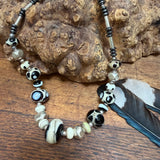 “Magpie” Glass Bead and Silver Necklace iii 42cm