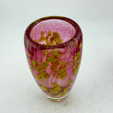 Pink and Green Floral Vase with Heavy Clear Glass Base