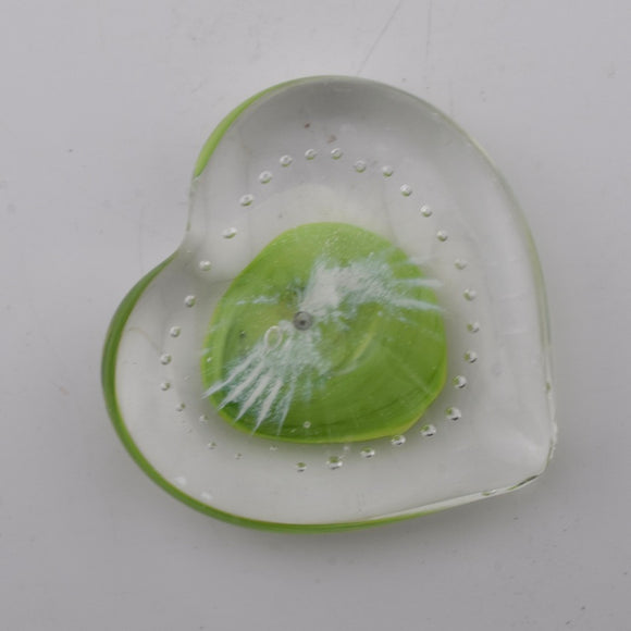 Green and White Heart Paperweight