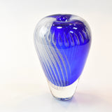 Blue  "Bubbles" Bud Vase With Heavy Clear Glass Base