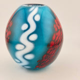 Turquoise, Red and White Egg Shaped Vase