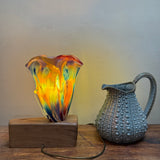 “Trumpet Flower”  Table Lamp on Carved Base