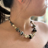 “Magpie” Glass Bead and Silver Necklace iii 42cm