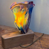 “Trumpet Flower”  Table Lamp on Carved Base