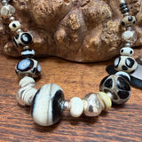 “Magpie” Glass Bead and Silver Necklace iii 42cm