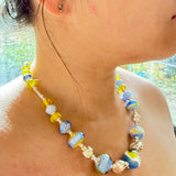 “Bluetit” Glass Bead and Silver Necklace iii 45cm