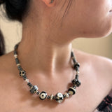 “Magpie” Glass Bead and Silver Necklace ii 43 cm
