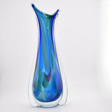 Tall Turquoise and Blue "Fishtail" Vase (with a tiny bit of lilac!)