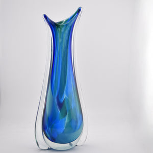 Tall Turquoise and Blue "Fishtail" Vase (with a tiny bit of lilac!)