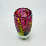 Pink and Green Narrow Floral Vase with Heavy Clear Glass Base