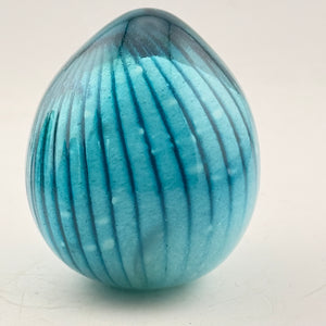 Striped Turquoise and White Easter Egg Paperweight