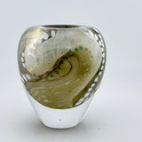 Olive Green Vase with Heavy Clear Glass Base