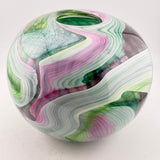 “Journey  Without a Map” Round Vase in Green, Pink, Black and White