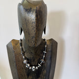 “Magpie” Glass Bead and Silver Necklace ii 43 cm