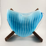 Turquoise Striped “Clam” vase with Wooden Stand