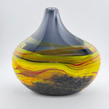 “Fire” Yellow, Red and Black Oval Vase