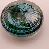 Teal, Pale Blue and White "Ammonite" and Bubbles Paperweight iv