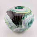 “Journey  Without a Map” Round Vase in Green, Pink, Black and White